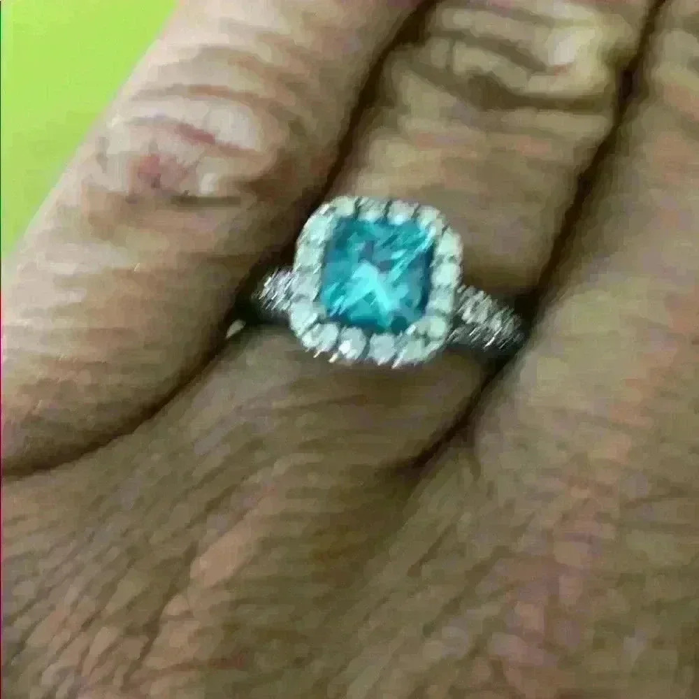 Princess Cut Fancy Blue Diamond Engagement Ring - Picture 3 of 6